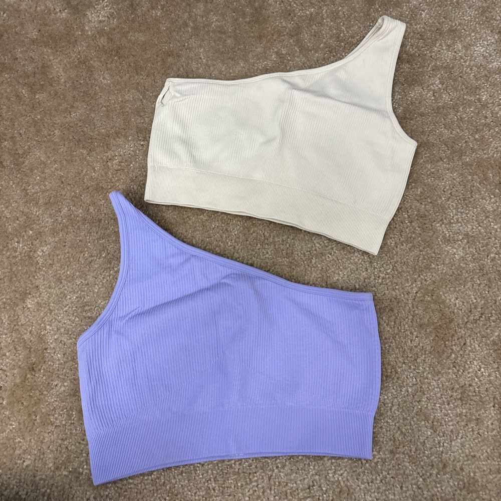 One-Shoulder Ribbed Women Tops - Cream and Purple